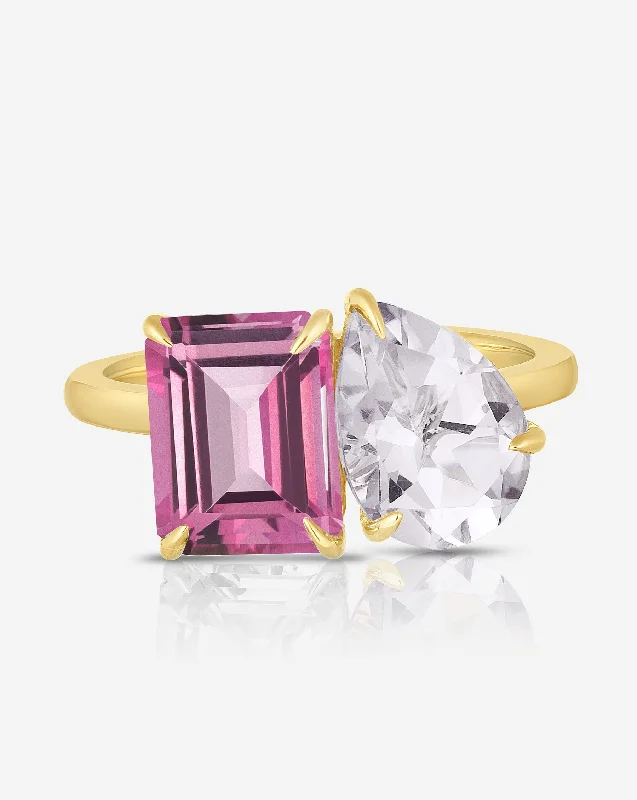 Fancy Engagement Ring-Magenta Toi et Moi Gemstone Ring