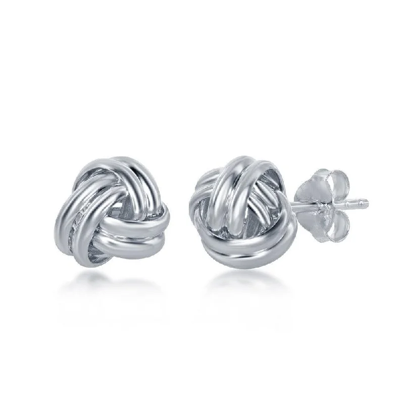 Big Statement Earrings-Sterling Silver Double Wire Love Knot Stud Earrings