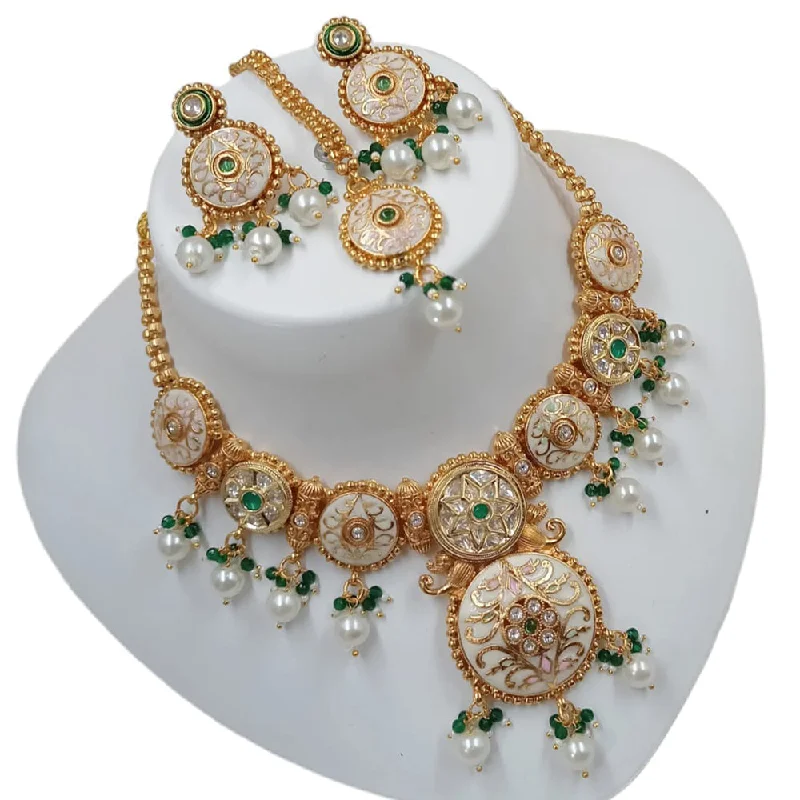 Elegant Gold Necklace-Padmawati Bangles Gold Plated Polki Kundan Stone And Meenakari Choker Necklace Set