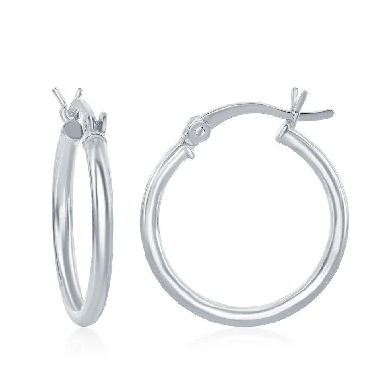 Geometric Hoop Earrings-Sterling Silver High-Polished Hoop Earrings, 2 x 20 mm