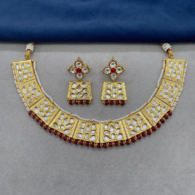 Gemstone Beaded Necklace-Amoliya Jewels Gold Plated Polki Kundan Necklace Set