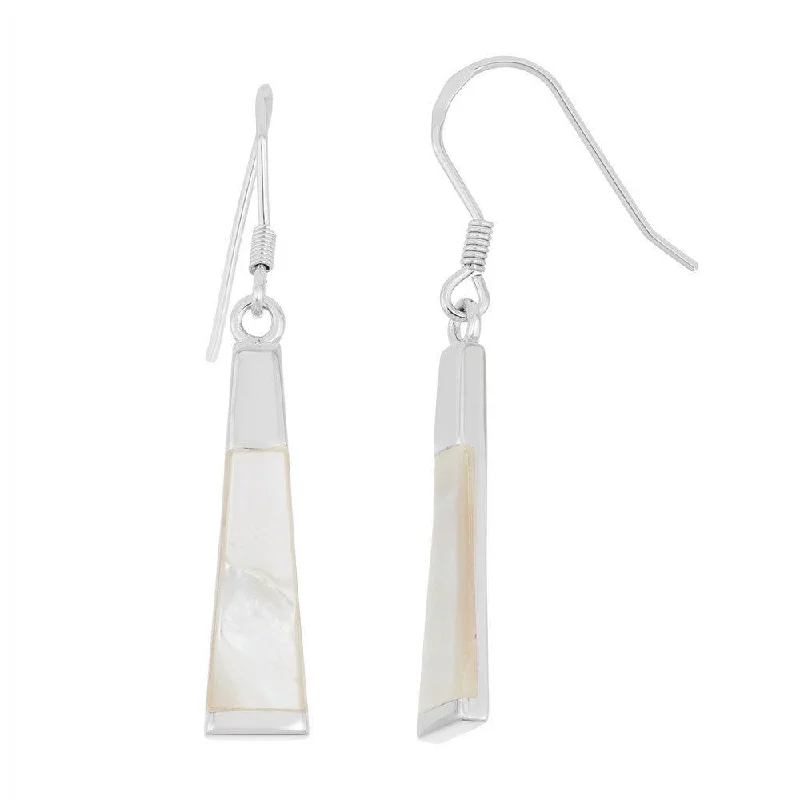 Petite Gold Earrings-Sterling Silver White MOP Long Thin Earrings