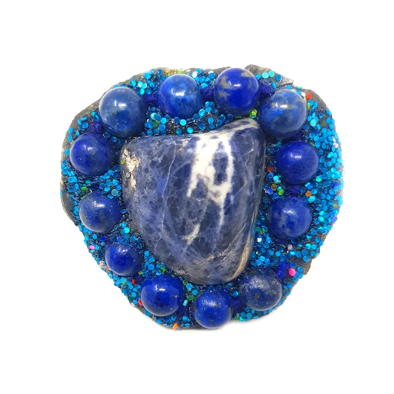 Custom Silver Ring-BLUE MARBLED STONE RING