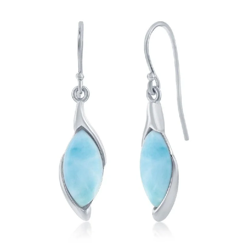 Gold Hoop Earrings-Sterling Silver Marquise Larimar Earrings