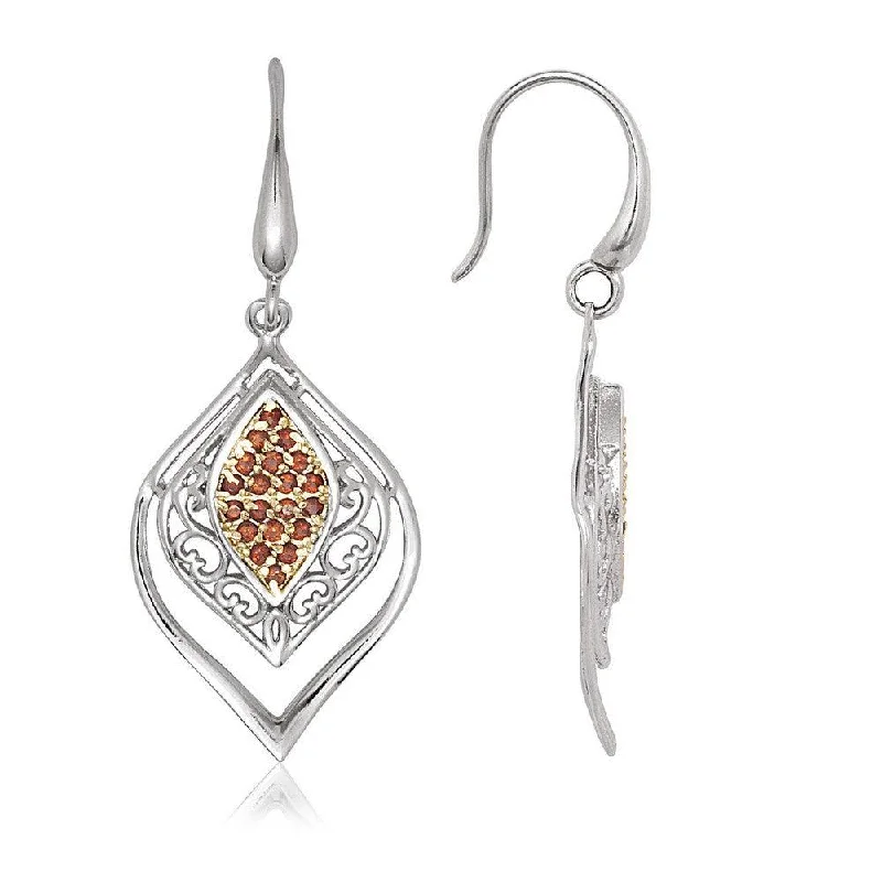 Ethnic Earrings-Sterling Silver Garnet Stone Marquise Earrings