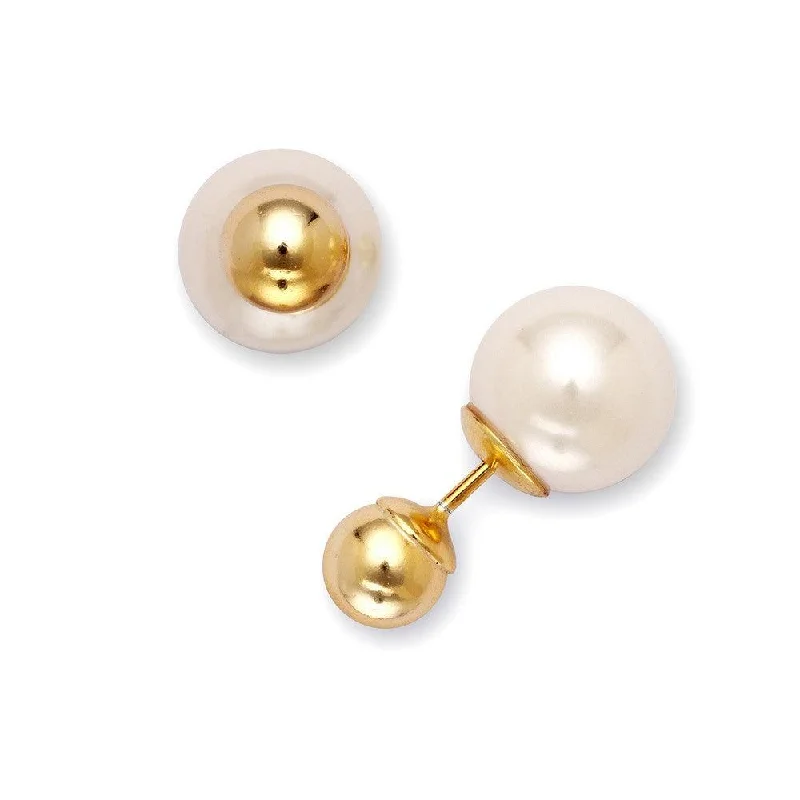 Silver Stud Earrings-Sterling Silver Gold 6mm with White Pearl Earrings