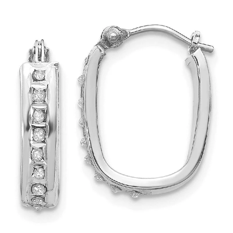 Trendy Ear Jackets-14k White Gold Diamond Fascination Squared Hinged Hoop Earrings