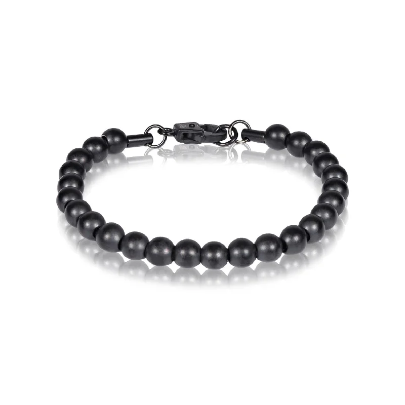 Luxury Crystal Bracelets-A.R.Z Men’S 7mm Black On Black Steel Bead Bracelet