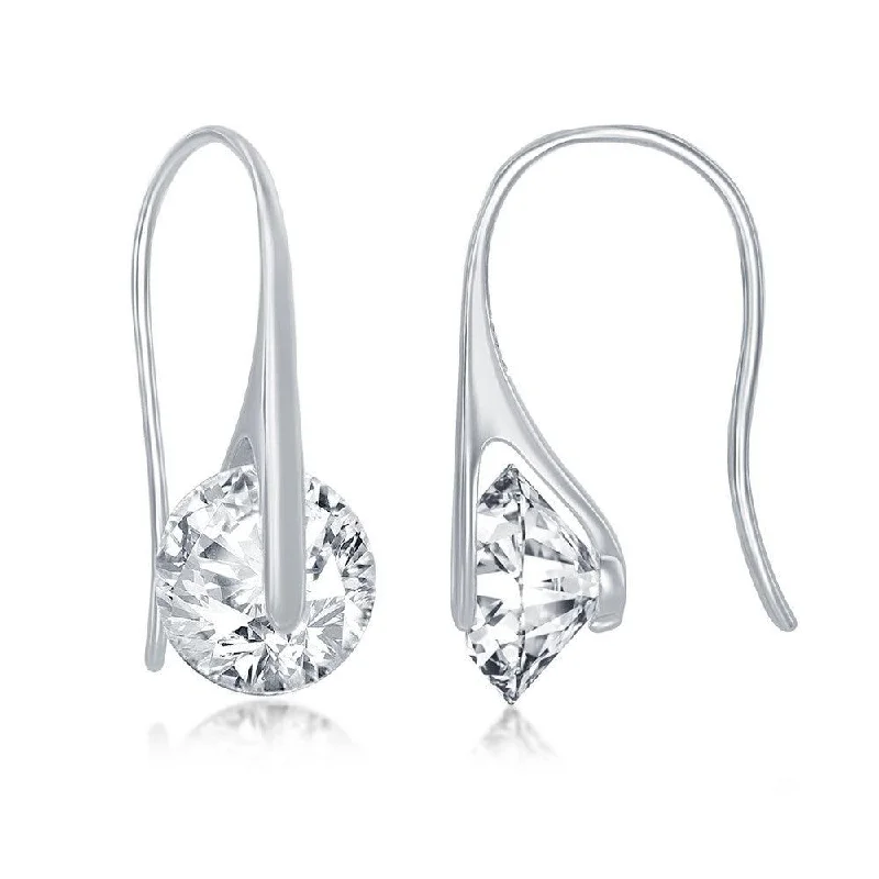 Ethnic Earrings-Sterling Silver Spinning Round CZ Earrings