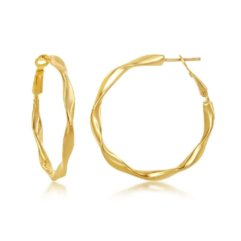 Delicate Diamond Earrings-Sterling Silver Gold Plated Twisted Hoop Earrings