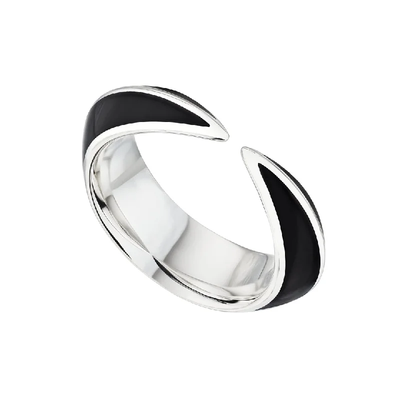 Elegant Rose Gold Ring-Sabre Deco Ring - Silver & Black Ceramic