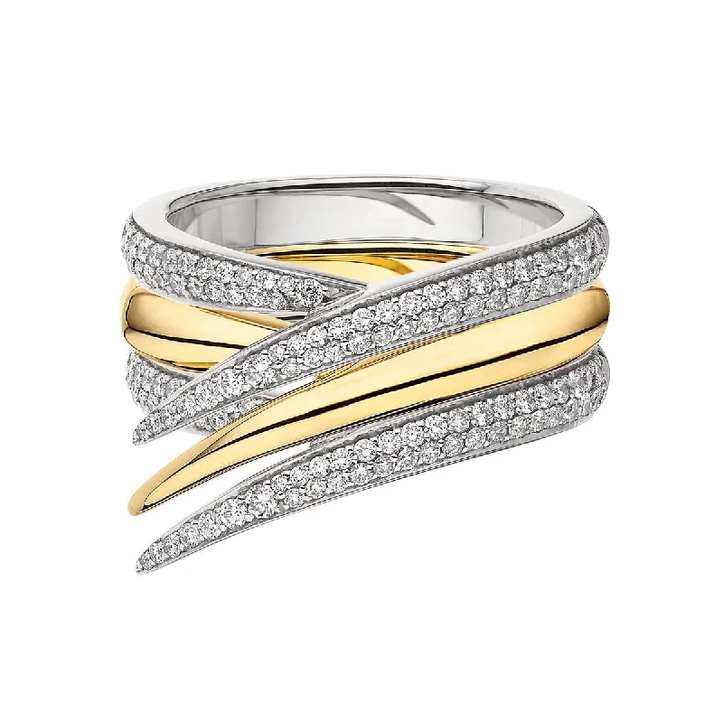 Statement Cocktail Ring-Interlocking Stacked Ring - 18ct Yellow Gold & Diamond