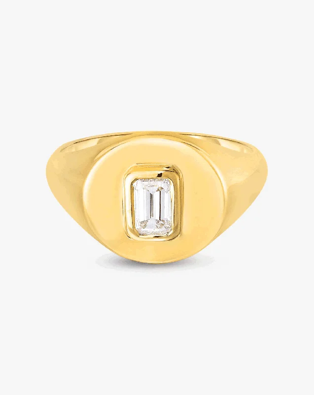 Gold and Silver Ring-Diamond Signet Pinky Ring