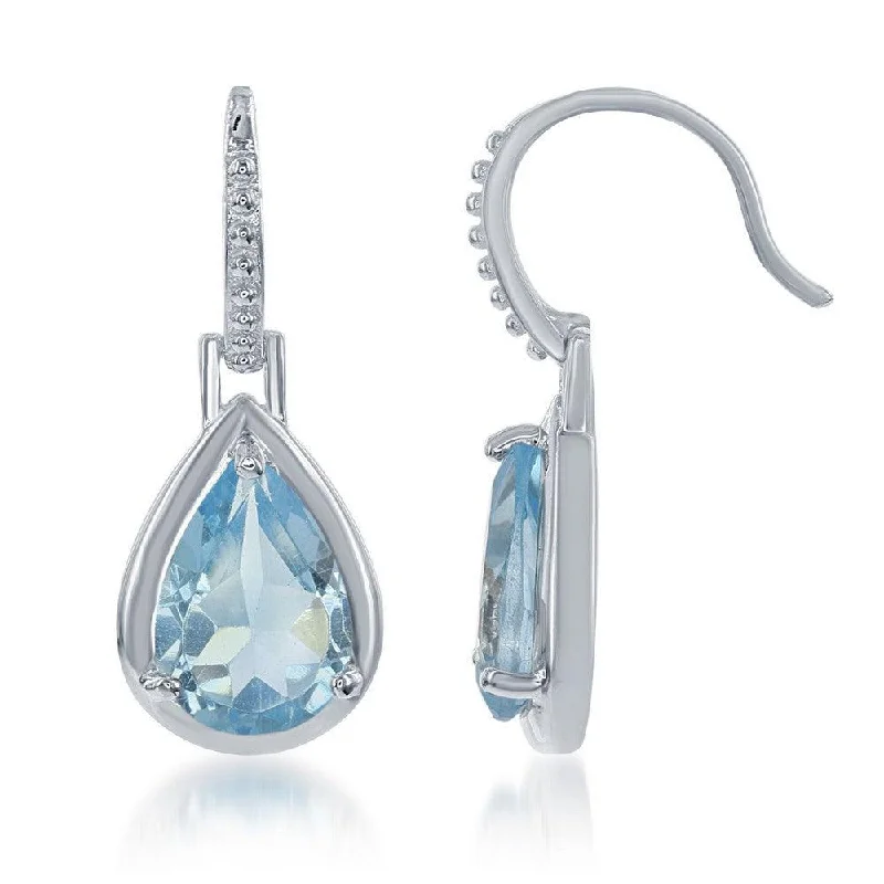 Nature-Inspired Gold Earrings-Sterling Silver Blue Topaz Teardrop Earrings