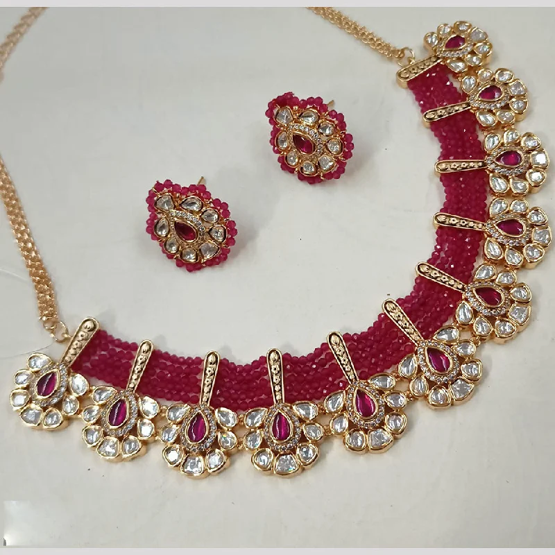 Bold Crystal Necklace-Padmawati Bangles Gold Plated Polki Kundan Stone And Pearls Choker Necklace Set