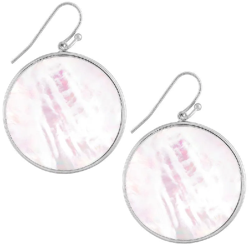 Unique Boho Earrings-Sterling Silver Large Round White MOP Earrings