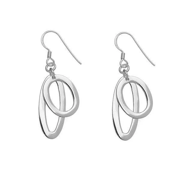 Funky Earrings for Teens-Sterling Silver Dangling Circle and Oval Earrings