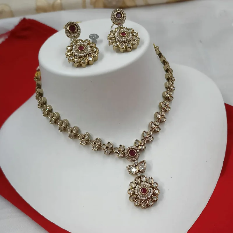 Handcrafted Pendant Necklace-Padmawati Bangles Gold Plated Polki Kundan Stone Necklace Set