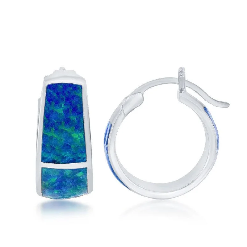 Butterfly Earrings for Women-Sterling Silver Blue Opal Wide Small Hoop Earrings