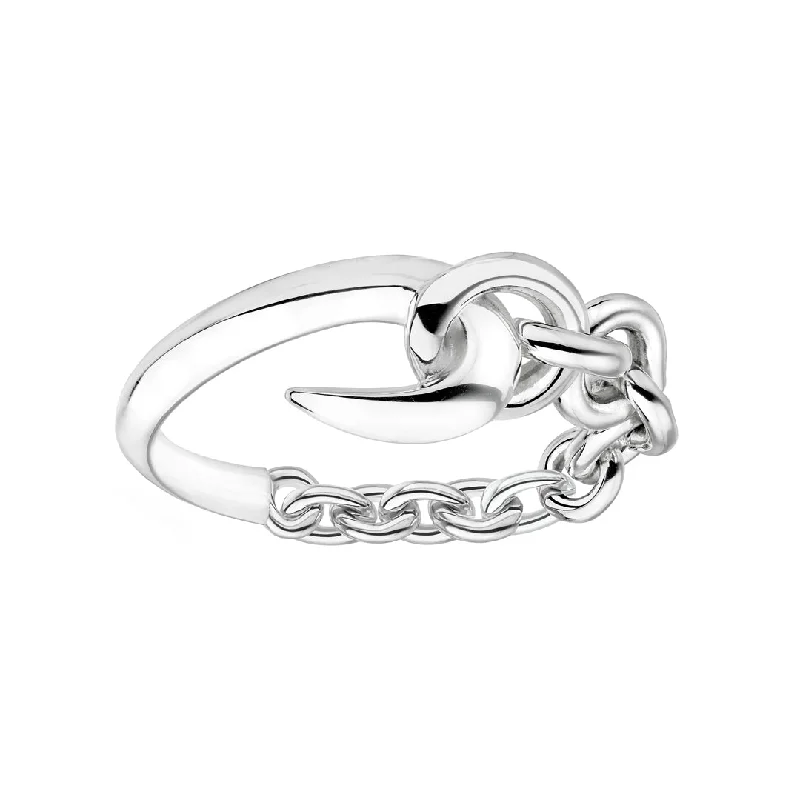 Unique Statement Ring-Hook Chain Ring - Silver