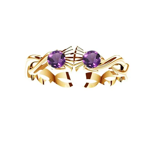 Heart Shaped Ring-SCOTTISH THISTLE KISS OPEN CELTIC RING WITH AMETHYST