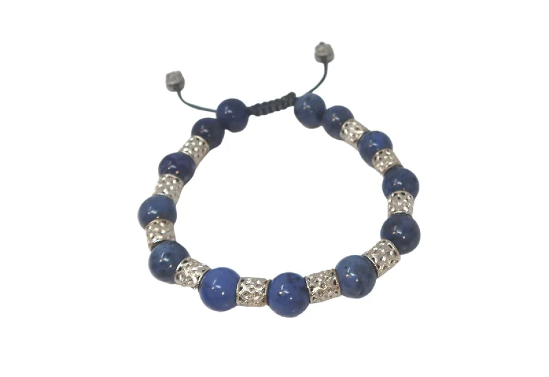 Luxury Crystal Charm Bracelets-Gunmetal Sterling Silver Golden Blue Obsidian Beaded Mens Bracelet