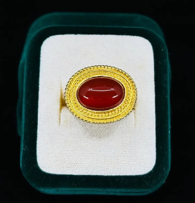 Elegant Gemstone Ring-Etruscan Revival Carnelian Ring in 21ct Gold