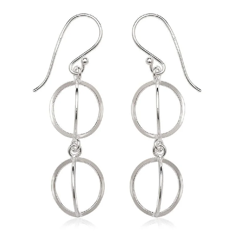 Handcrafted Sterling Earrings-Sterling Silver 3 Dimensional Double Circle Earrings