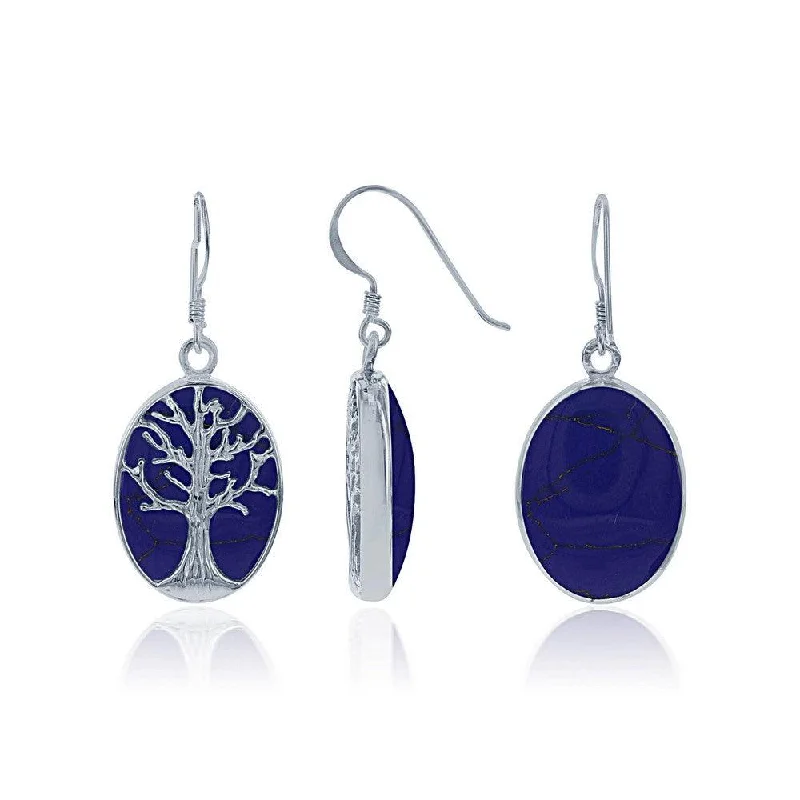 Gold Stud Earrings for Women-Sterling Silver Blue Lapis with Tree Earrings