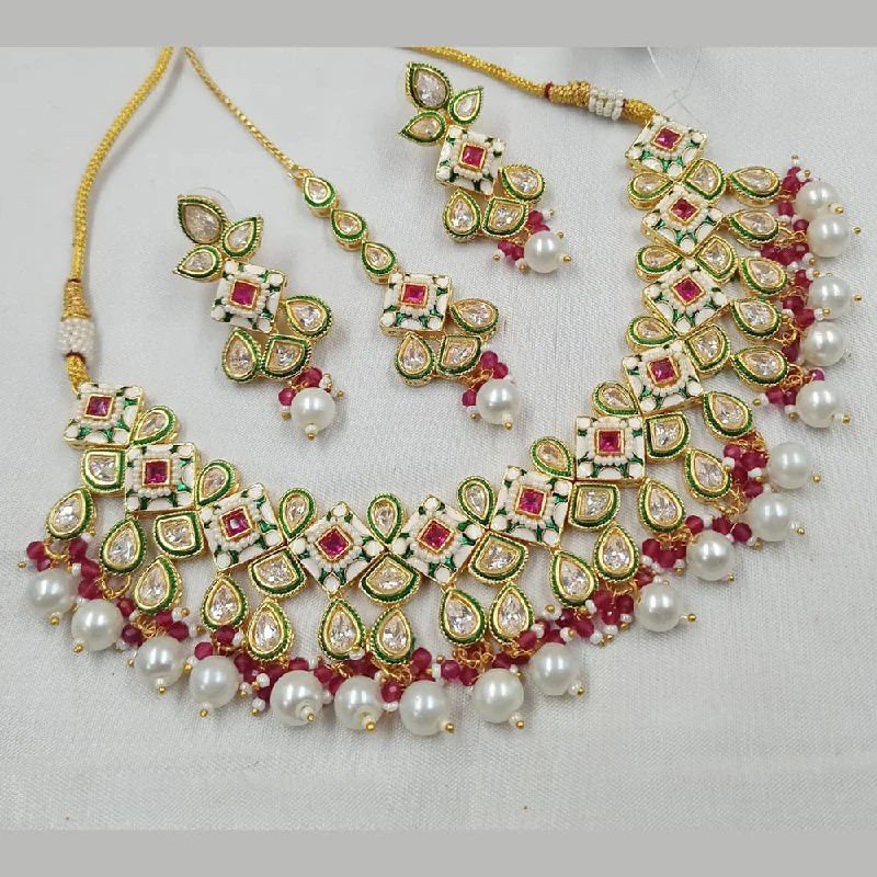 Rose Gold Pendant Necklace-Padmawati Bangles Gold Plated Polki Kundan Stone And Pearls Meenakari Necklace Set