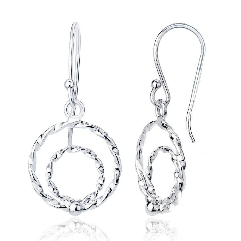 Gold Plated Earrings-Sterling Silver Double Open Circle Dangling Earrings