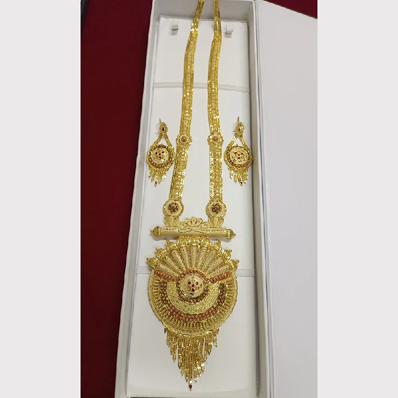 Gold Pendant Necklace-Pari Art Jewellery Forming Long Necklace Set