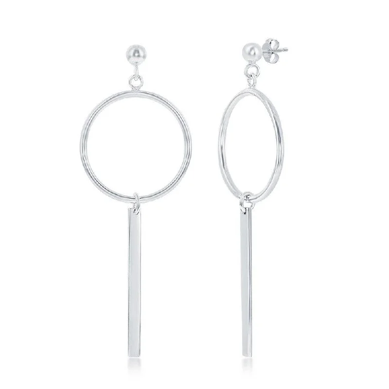 Stylish Silver Earrings-Sterling Silver Open Circle with Bar Earrings