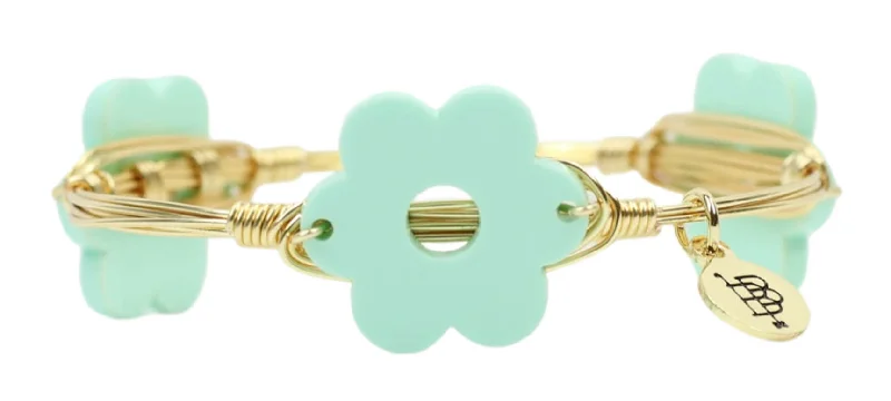 Personalized Nameplate Bangle-The Flower Bangle Bracelet - Mint