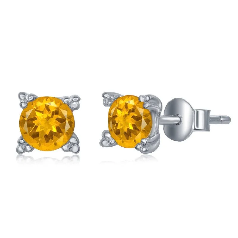 Chic Drop Earrings-Sterling Silver 5mm Citrine Four Prong Stud Earrings