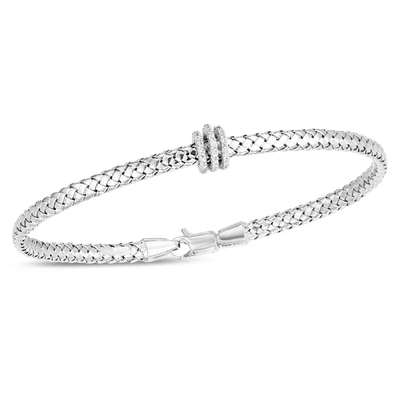 Silver Bead Bracelets-14K Deco Woven Diamond Bracelet