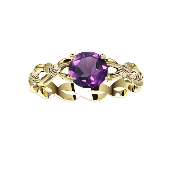 Diamond Ring for Anniversary-Scottish Thistle Edinburgh Celtic Twist Amethyst Ring