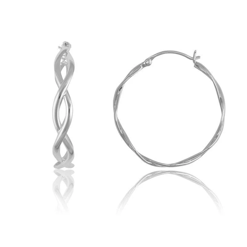 Long Gold Earrings-Sterling Silver Large Twisted Circle Hoop Earrings