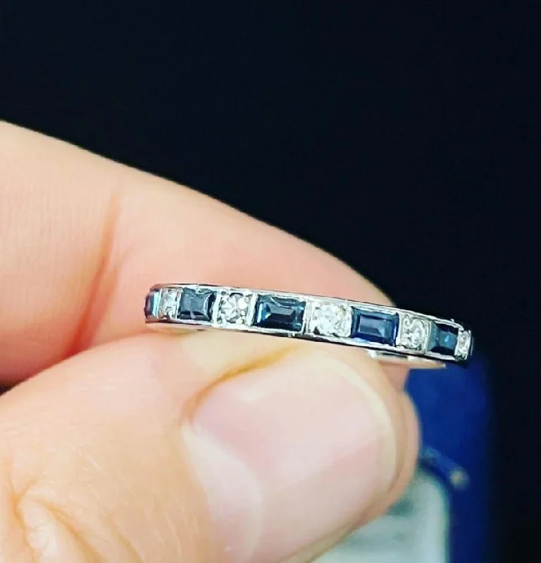 Antique Gold Ring-1940s Sapphire and Diamond Full Circle Eternity Ring