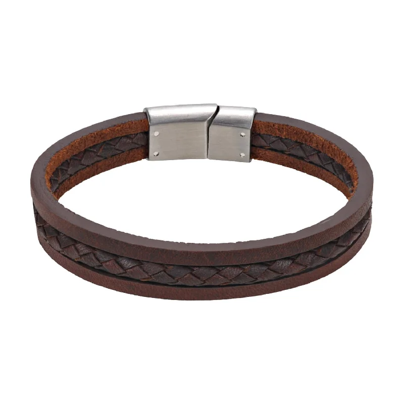 Statement Leather Bracelets-A.R.Z Men's Triple Strand Brown Leather 8.5  Bracelet