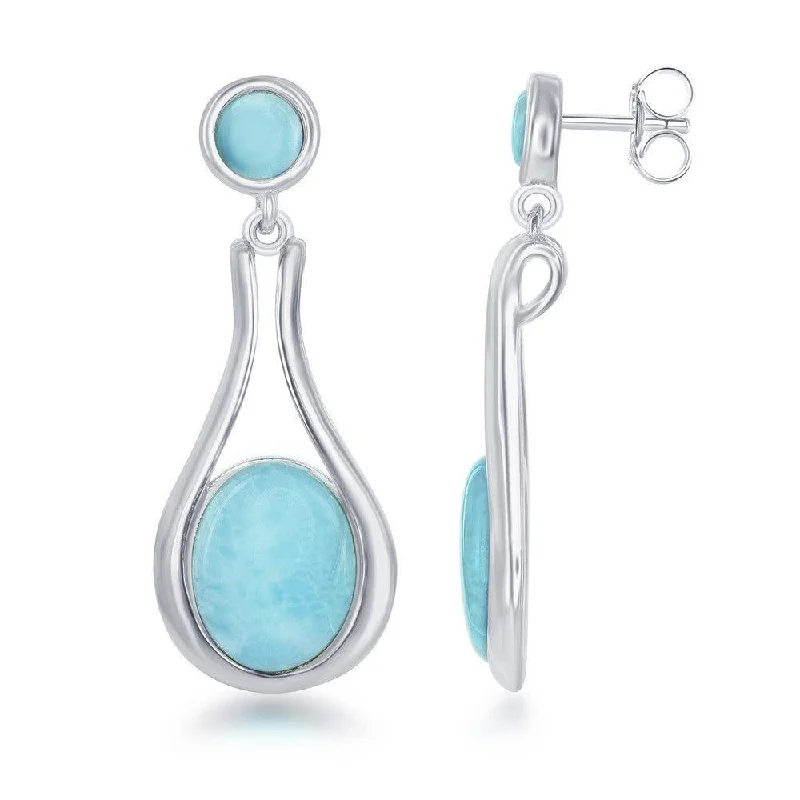 Feather Earrings-Sterling Silver Blue Larimar Earrings