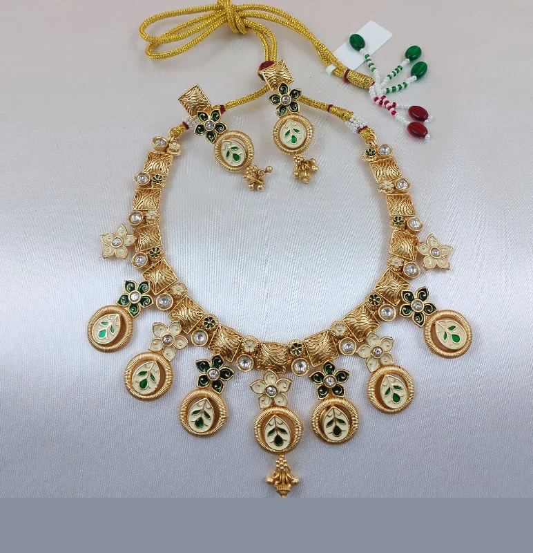 Modern Designer Necklace-Akruti Collection Gold Plated Pota Stone Necklace Set