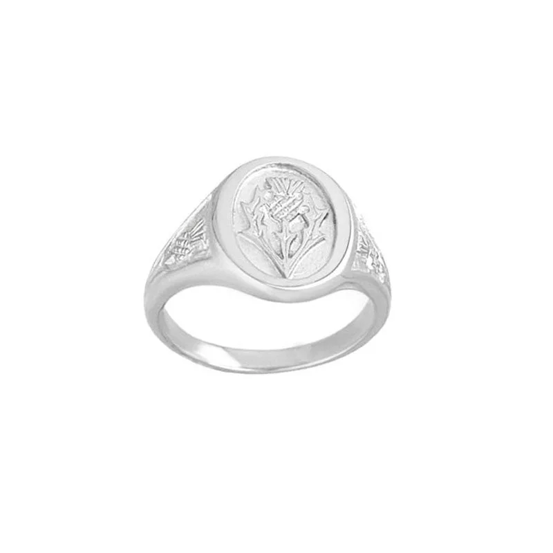 Titanium Men's Ring-Scottish Thistle Signet Ring in Sterling Silver