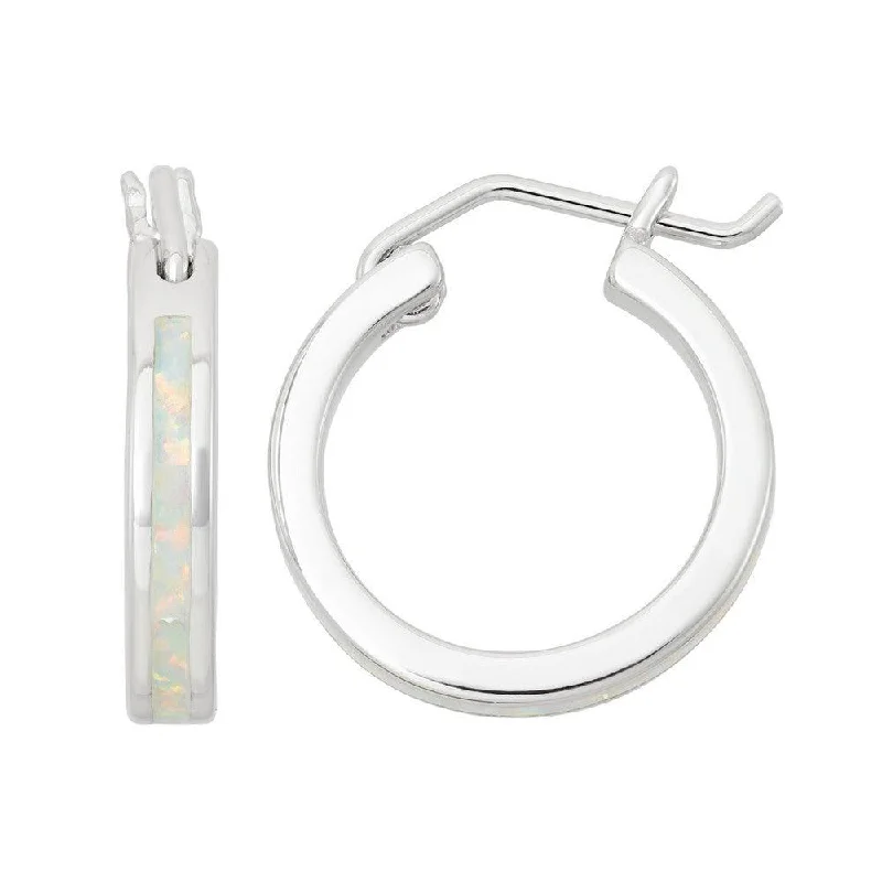 Unique Statement Earrings-Sterling Silver White Opal Hoop Earrings