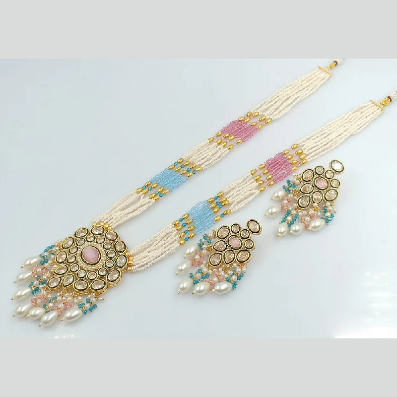 Luxury Diamond Pendant Necklace-Rani Sati Jewels Gold Plated Pearl And Kundan Long Necklace Set